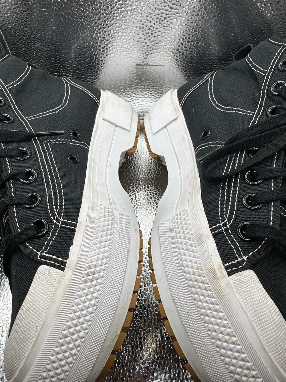 Adidas grunge Black Canvas High-Top Platform Sneakers with White Sole